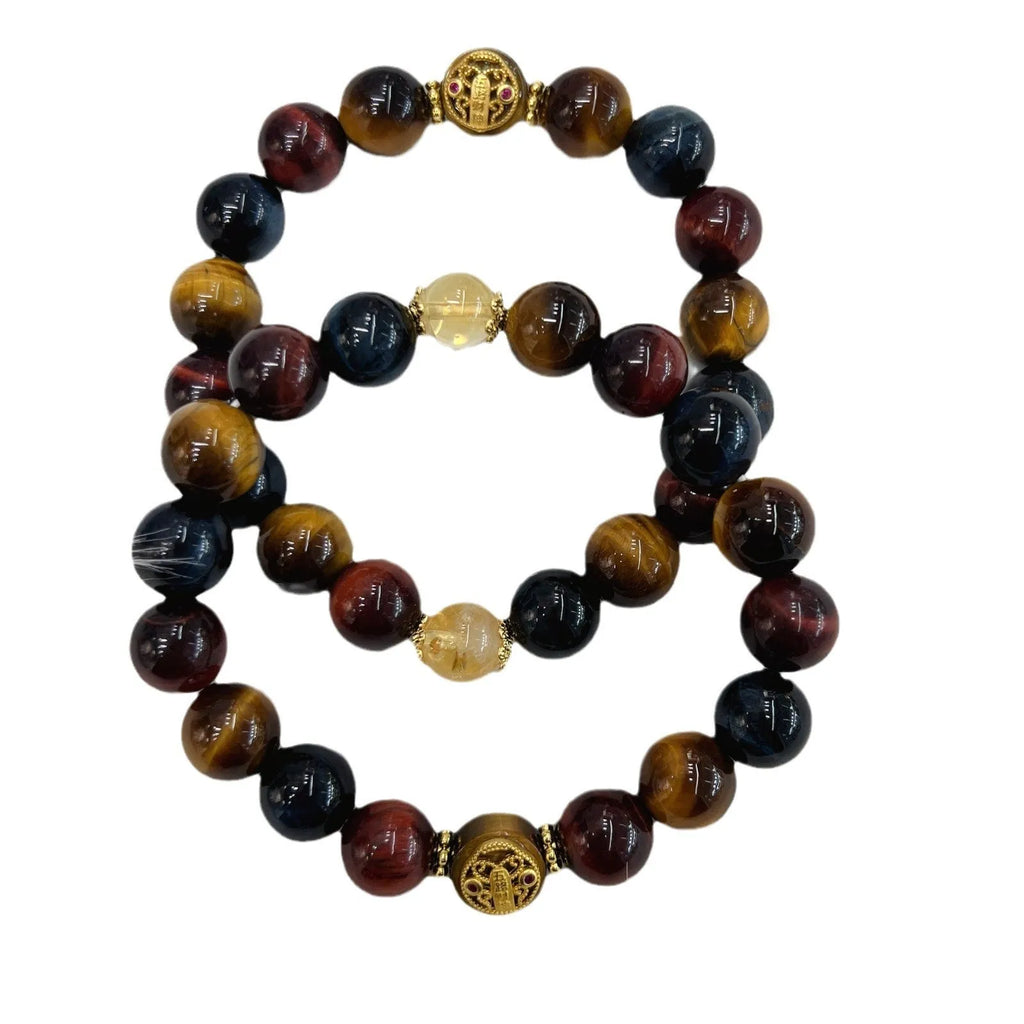 Natural tiger eye stone bracelet with Maillard chain and round beads measuring 18cm