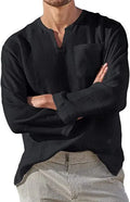 Men's long sleeve V-neck casual beach shirt in khaki, acetate fibre, sizes S to 5XL