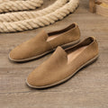 Handmade men's sports shoes in khaki colour with low-top design and wedge heel