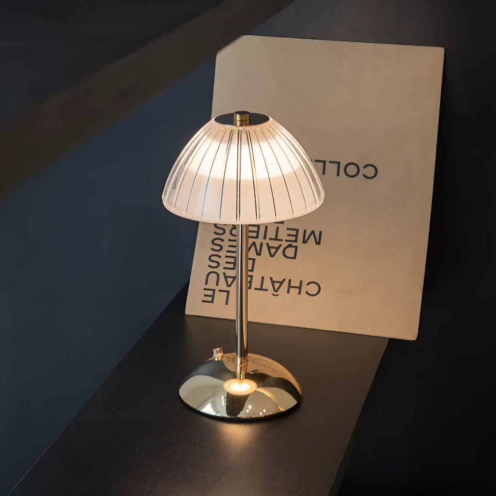 Retro crystal bedside table lamp with iron and PMMA body, touch dimming, 11.8cm x 28cm, USB rechargeable.