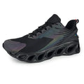 Men's low-top casual sports shoe in black mesh with white sole and lace-up front.