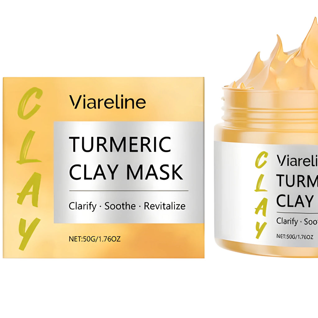 Turmeric Glossy Mud Face Mask 50g jar with a separate mask brush on a white background.