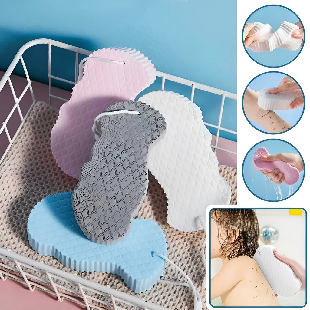 White 3D fish scale pattern bath sponge ball for gentle body exfoliation