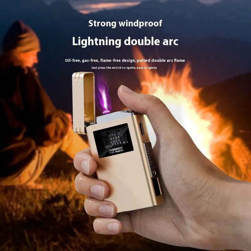 Metal power bank lighter in Dark Night Green with Apple and Type C charging ports