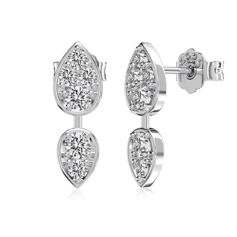 S925 sterling silver stud earrings for women with geometric shape, electroplated finish, and white colour