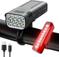 Black aluminium alloy USB rechargeable bicycle headlight with digital power display mounted on handlebars