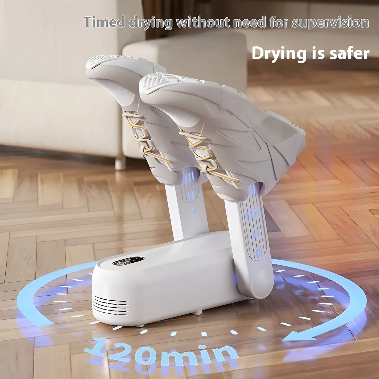 D4 intelligent automatic shoe dryer in black colour with UK plug for waterproof baking and warming footwear