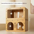Double-layer cat scratching board nest in a primary colour, showing a cute owl or cat head style design.