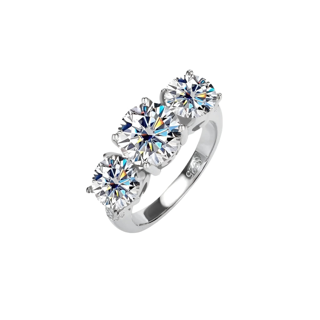 Silver moissanite women's ring with geometric starry sky band, 1ct to 4ct stone and US 5 to 12.5 sizes