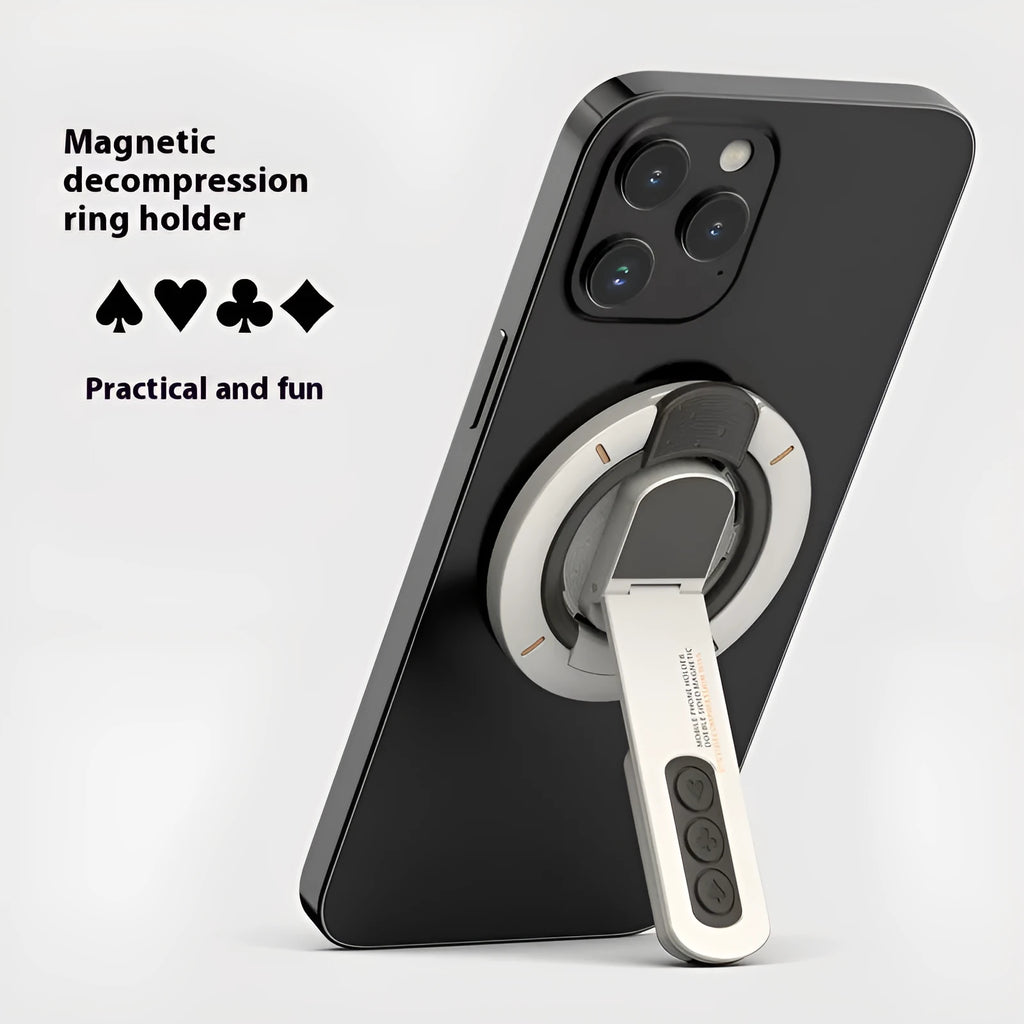 Double-sided magnetic decompression mobile phone ring bracket in Graphite Black showing ring extended