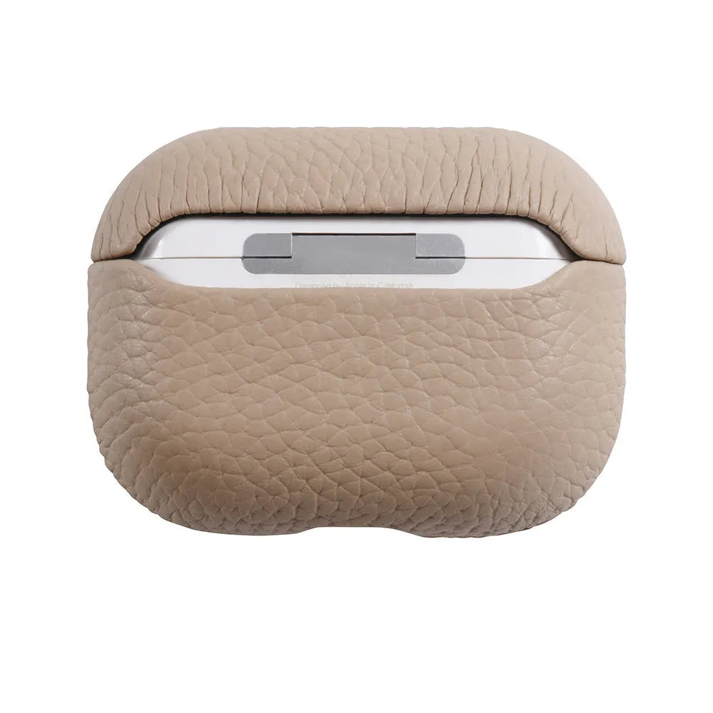 Genuine leather lychee pattern earphone cover in yellow for AirPods case full coverage