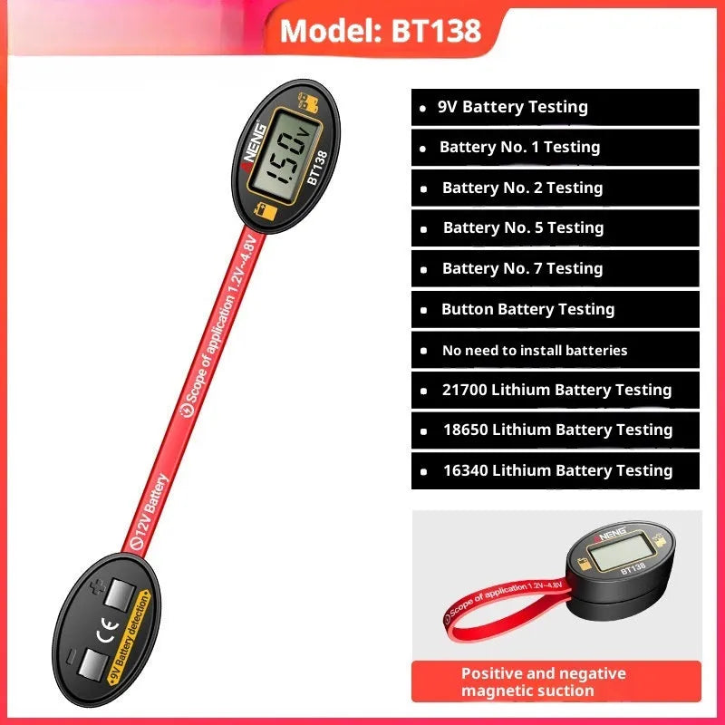 BT138 digital display battery detector with magnetic backing on a table
