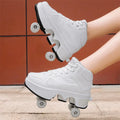 Boys and girls double wheel roller sneakers with retractable PU wheels in purple colour