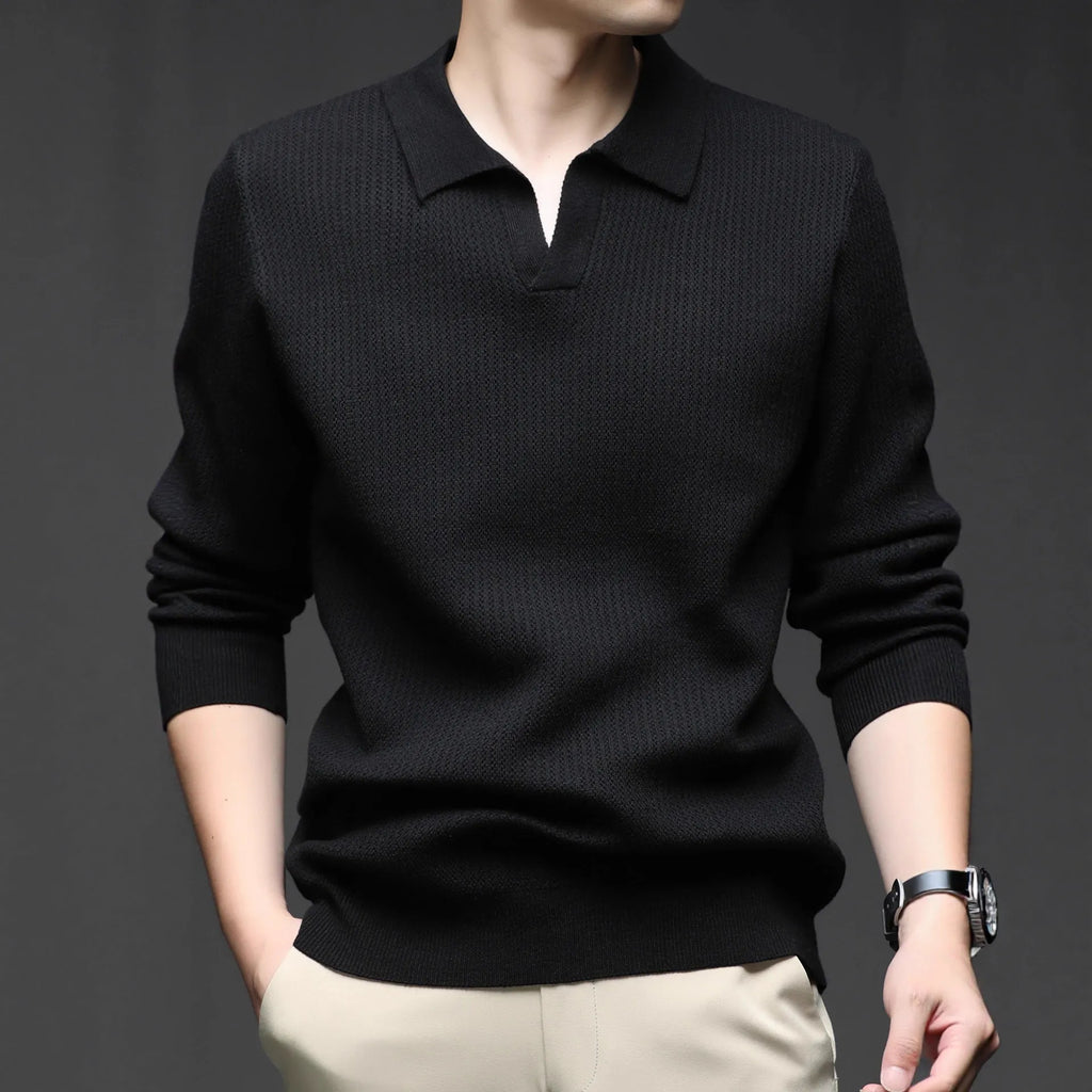 Men's loose pullover sweater in green colour showing casual autumn styling