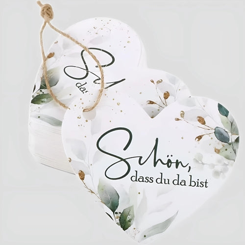 50 flower heart-shaped paper gift tags in decorative patterns with adhesive fold-over design