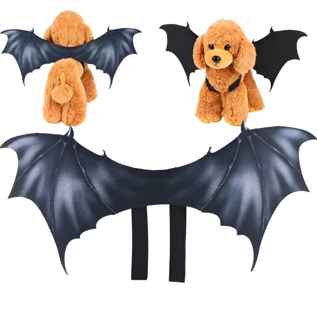 Black cloth bat wings costume for pets available in three wing span sizes