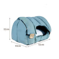 Grey and green dual-purpose arched pet bed shown as an enclosed cat nest and an open sofa bed for cats and dogs.