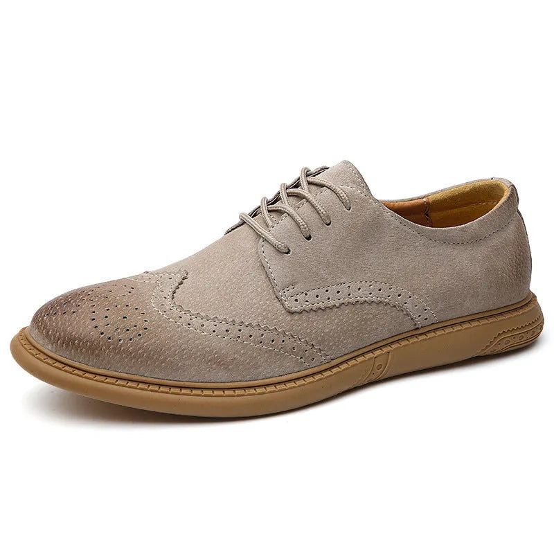 Men's black genuine cowhide leather business lace-up shoes with a rubber sole.