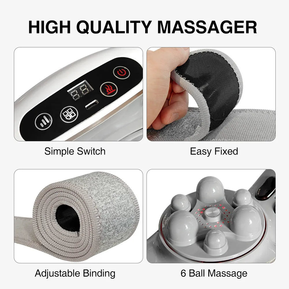 White portable abdominal massager with touch controls on a table