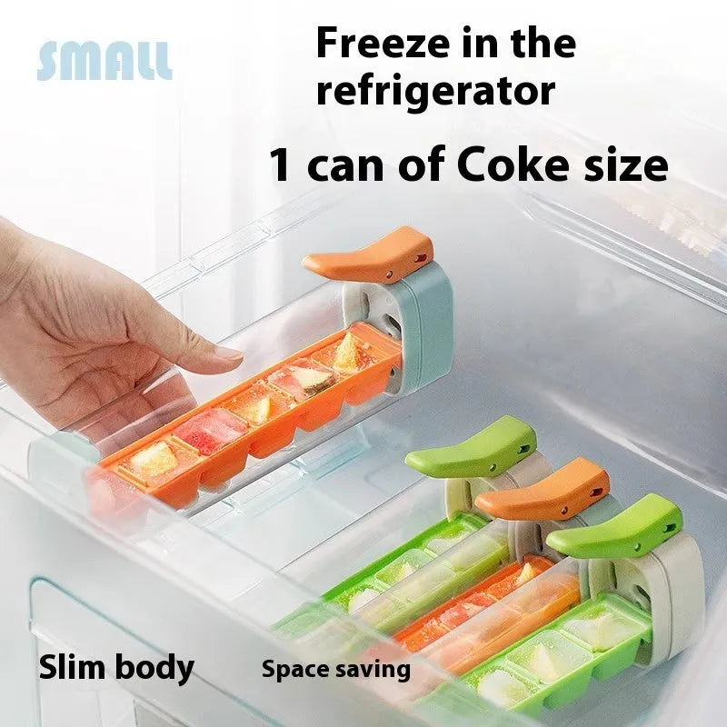 Ice cube tray with one-press release mechanism and storage box in food-grade PET plastic