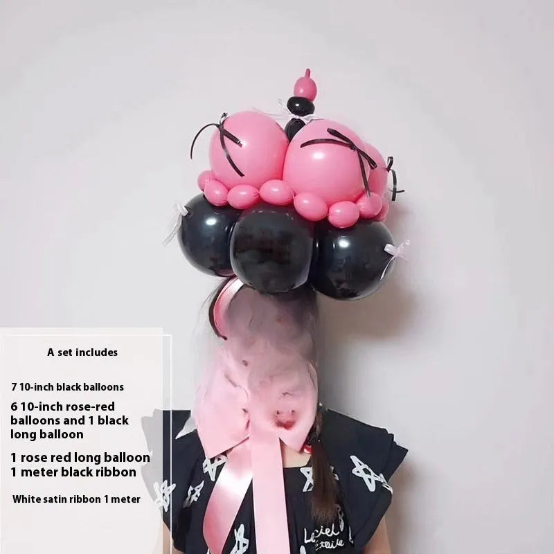 Finished balloon bouquet cake decoration DIY kit with round shape and colourful balloons