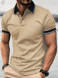 Men's casual button short sleeve business lapel shirt in solid colour polyester loose fit, sizes S to XXL