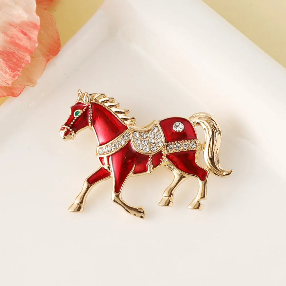 Chinese zodiac horse brooch in alloy, unisex fashion OL style, available in four colours