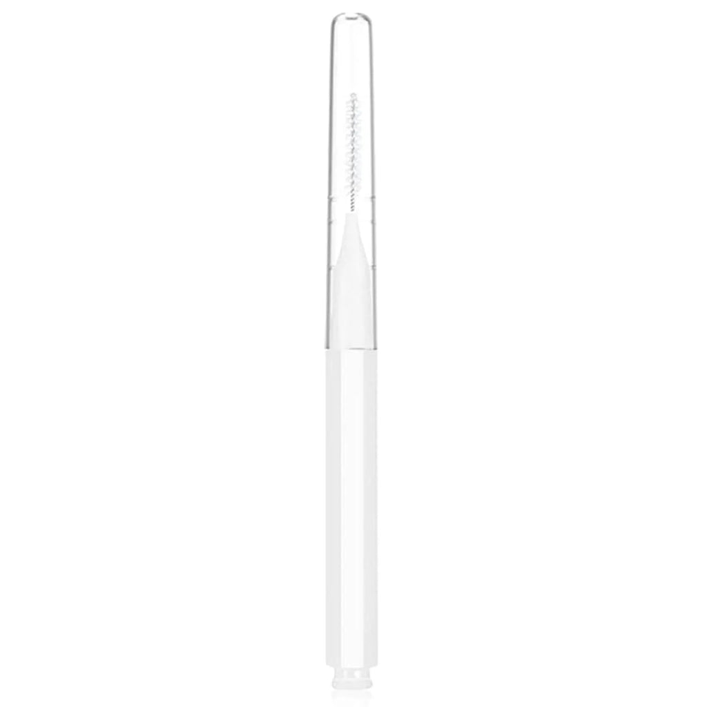 Set of micro eyebrow and lash brushes with protective caps in five colours: black, blue, purple, red, and white.