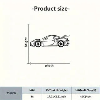 Black iron sports car wall art decoration on a wall, suitable for home or office use