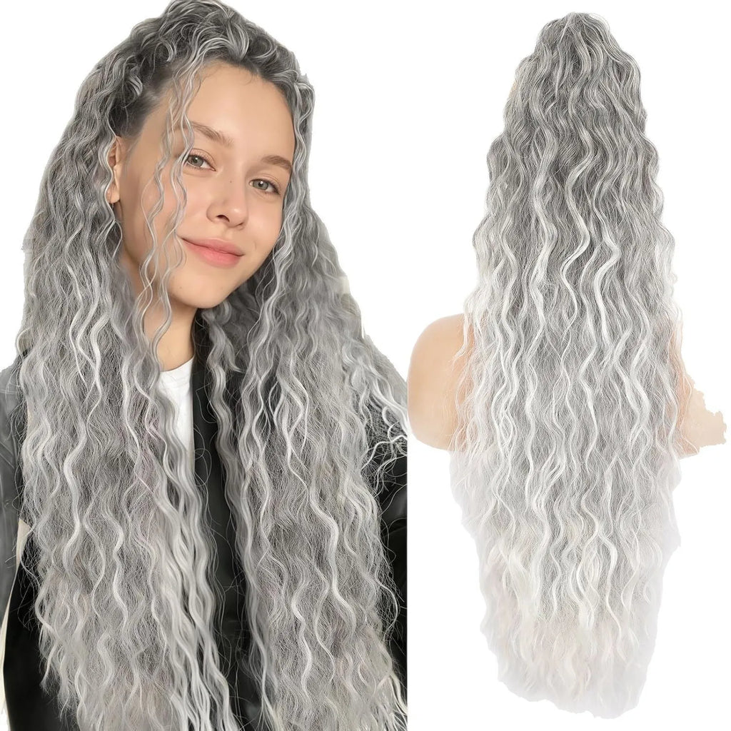 Fluffy long curly synthetic ponytail wig in high temperature fibre with grip attachment