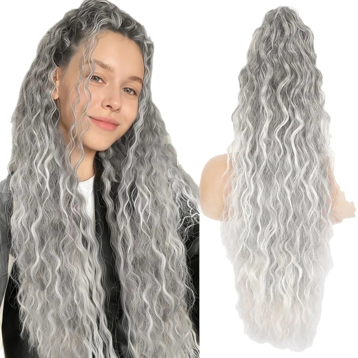 Fluffy long curly synthetic ponytail wig in high temperature fibre with grip attachment