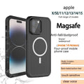 Black frosted waterproof iPhone case with magnetic suction function shown next to a phone.