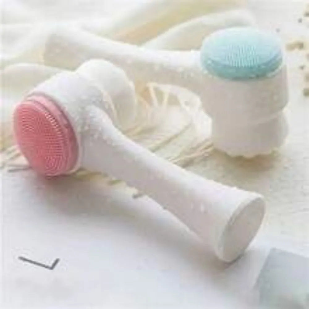 Blue nylon pet paw brush with silicone finger sleeves for dog and cat grooming.