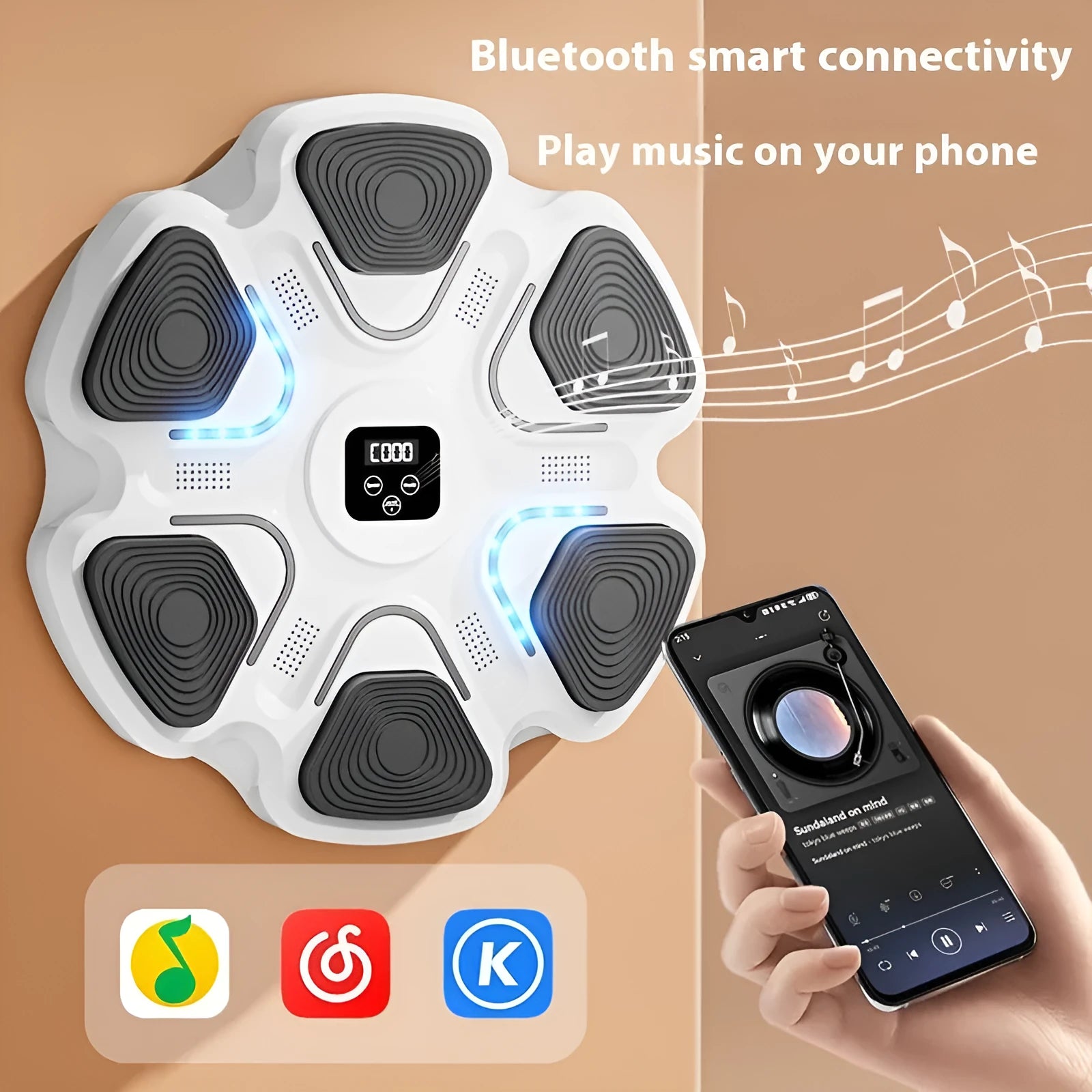 Smart music boxing wall target with electronic reaction training and pressure-sensitive gloves