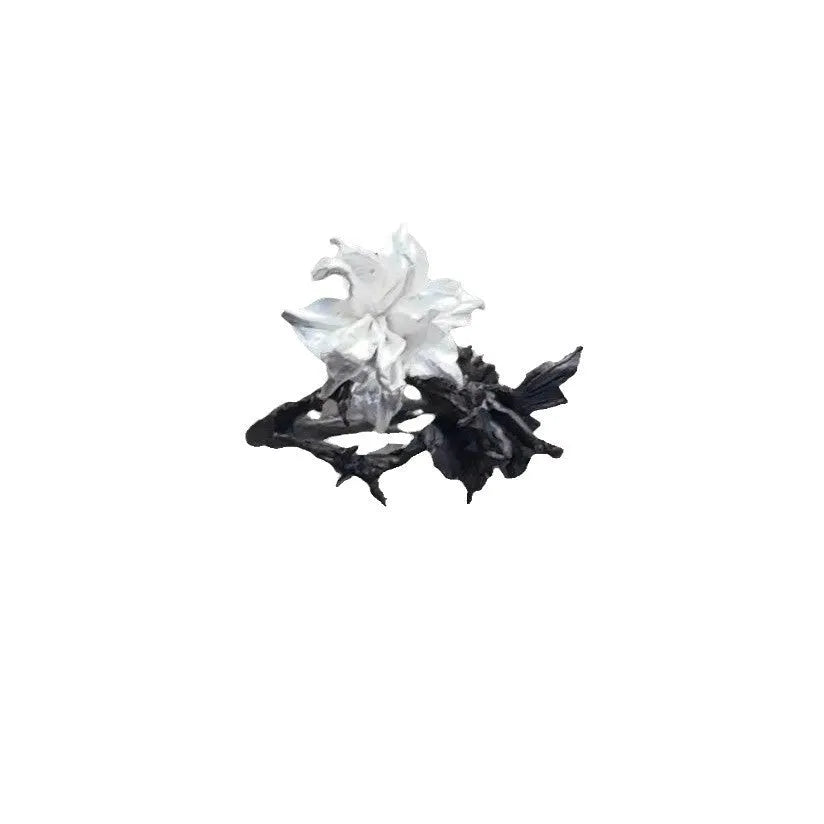 Bipolar Disorder French Simplicity copper ring in white and black with lily motif on neutral background