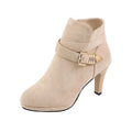 Women's plus size suede stiletto mid-calf boots in black, brown or khaki with 6-8cm heel and round toe