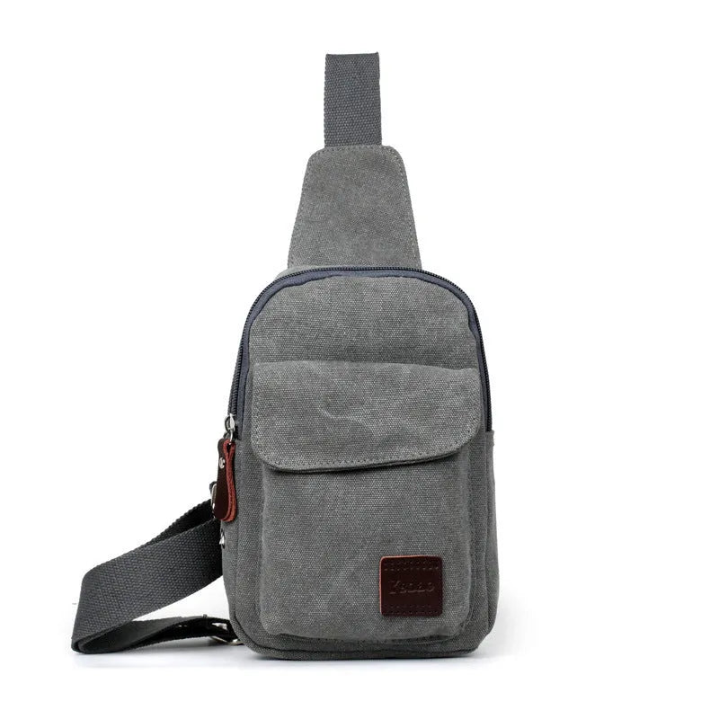 Canvas chest bag small backpack for men with camera pocket and belt decoration in brown colour