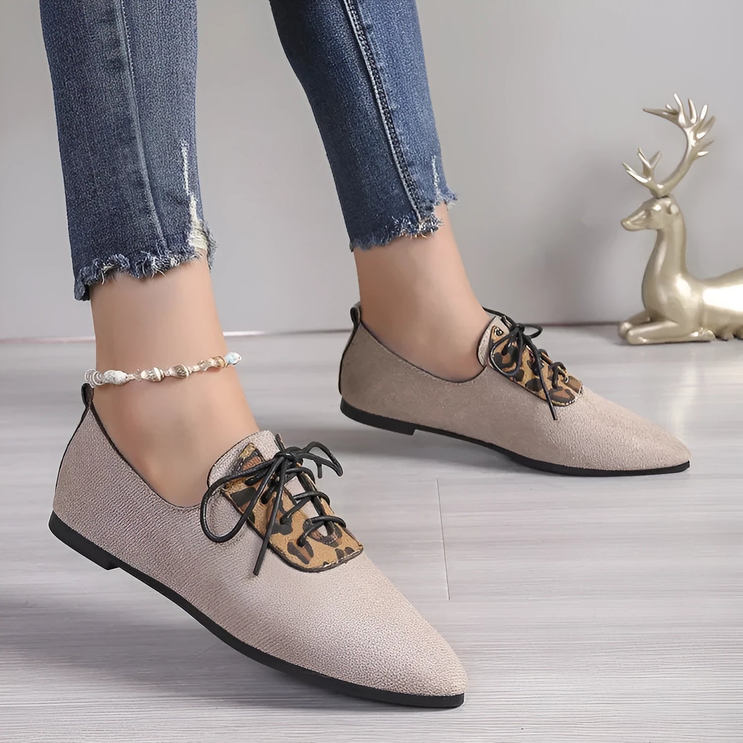 Beige leopard print plus size pumps with pointed toe design for women in UK sizes 36-43