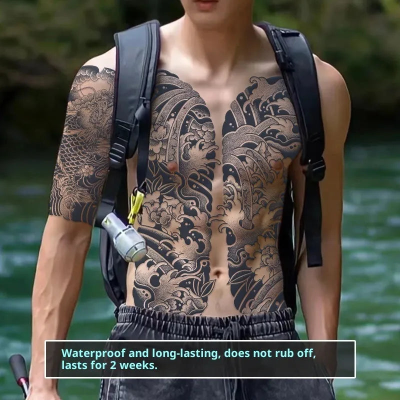 Half arm simulation tattoo sticker with Chinese style sleeve pattern, water transfer printing
