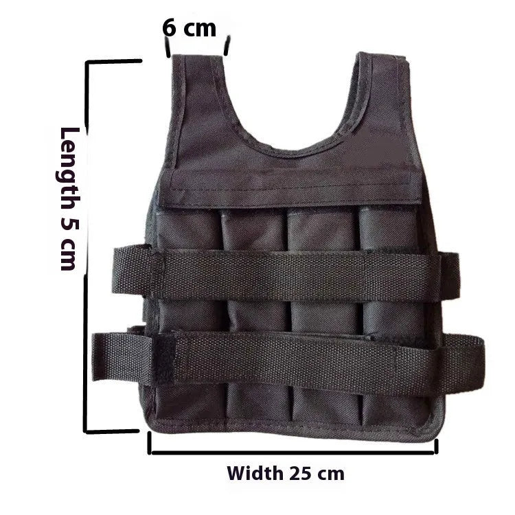 Children's adjustable voile sand vest with removable weight pouches on a mannequin.