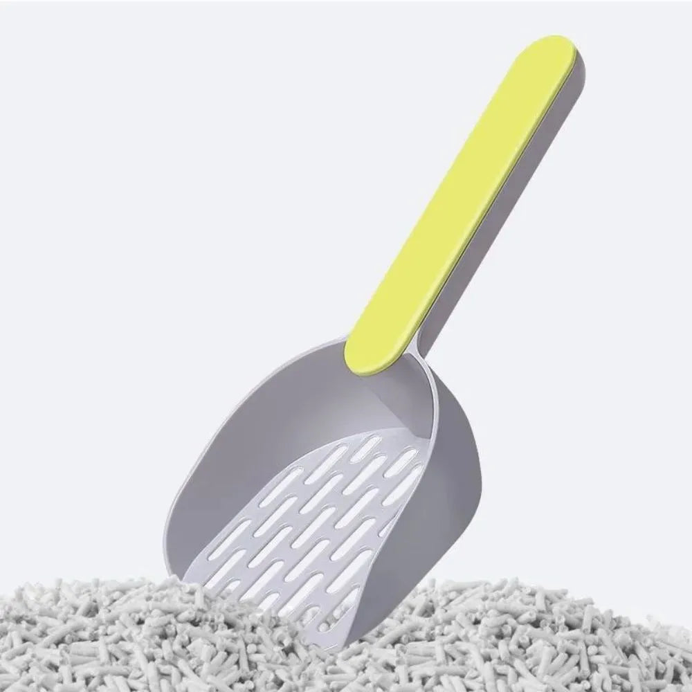 Plastic cat litter shovel in blue colour showing scoop design for litter box cleaning