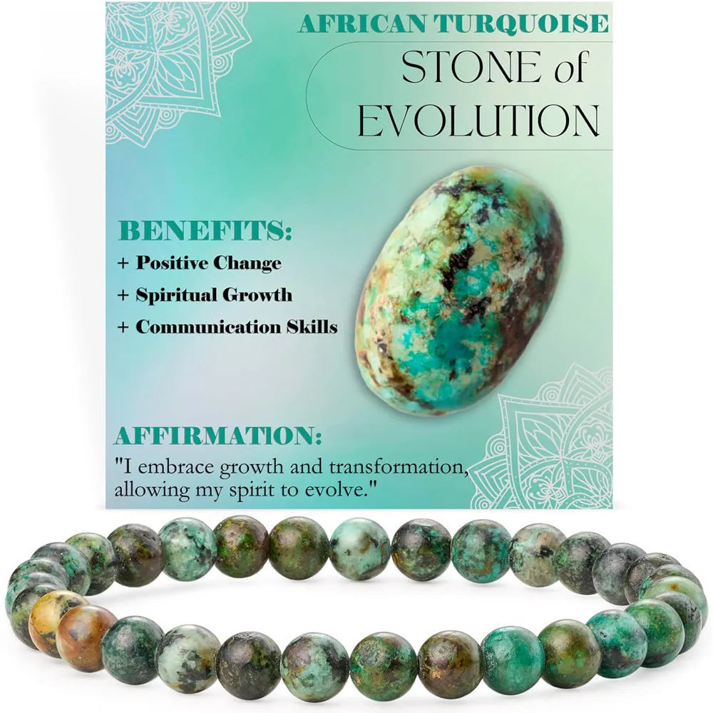 Handmade 6mm African pine agate bracelet with geometric design on wrist