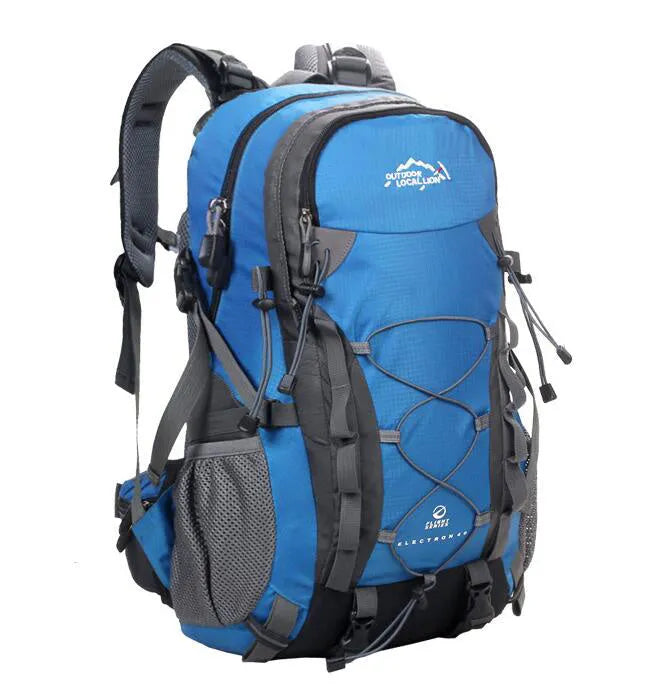 Green outdoor sports backpack with 20-35L capacity for hiking and camping activities