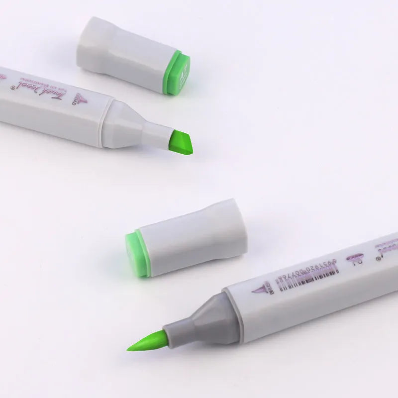 Set of 48 oily soft-tip markers with round and oblique heads for hand-painted art in multiple colours.
