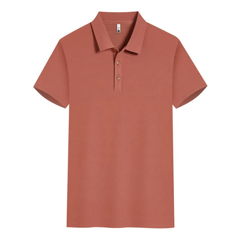A young-style, short sleeve work shirt in cool silk cotton fabric on a hanger.