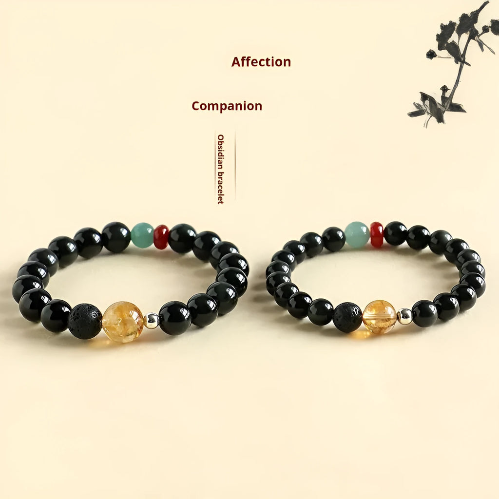 Chinese style obsidian yellow tower crystal agate jade bracelet with 8mm or 10mm bead options