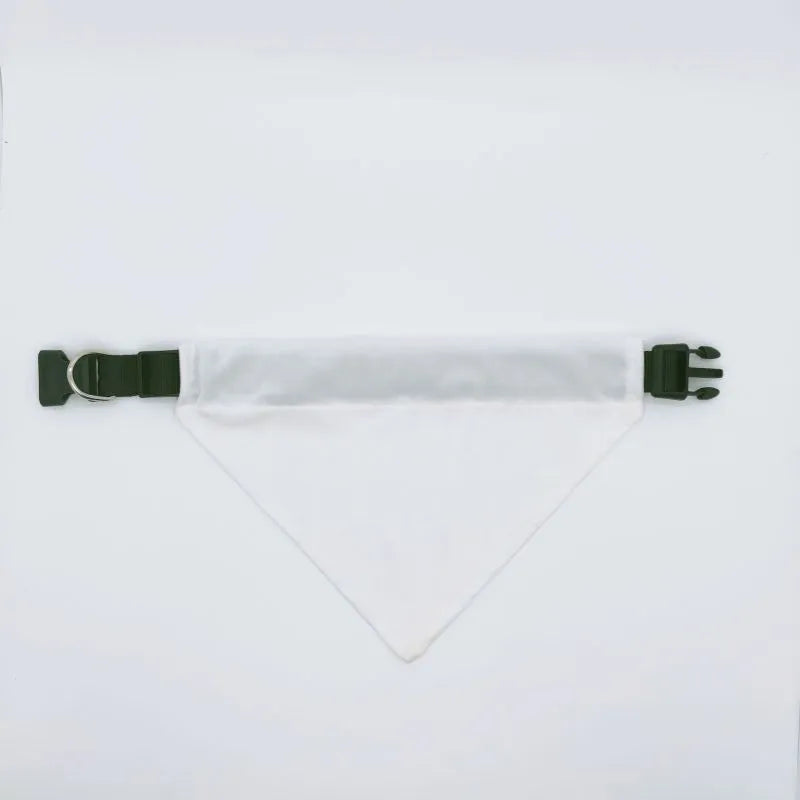 White blank polyester dog scarf showing four size options for thermal transfer personalisation
