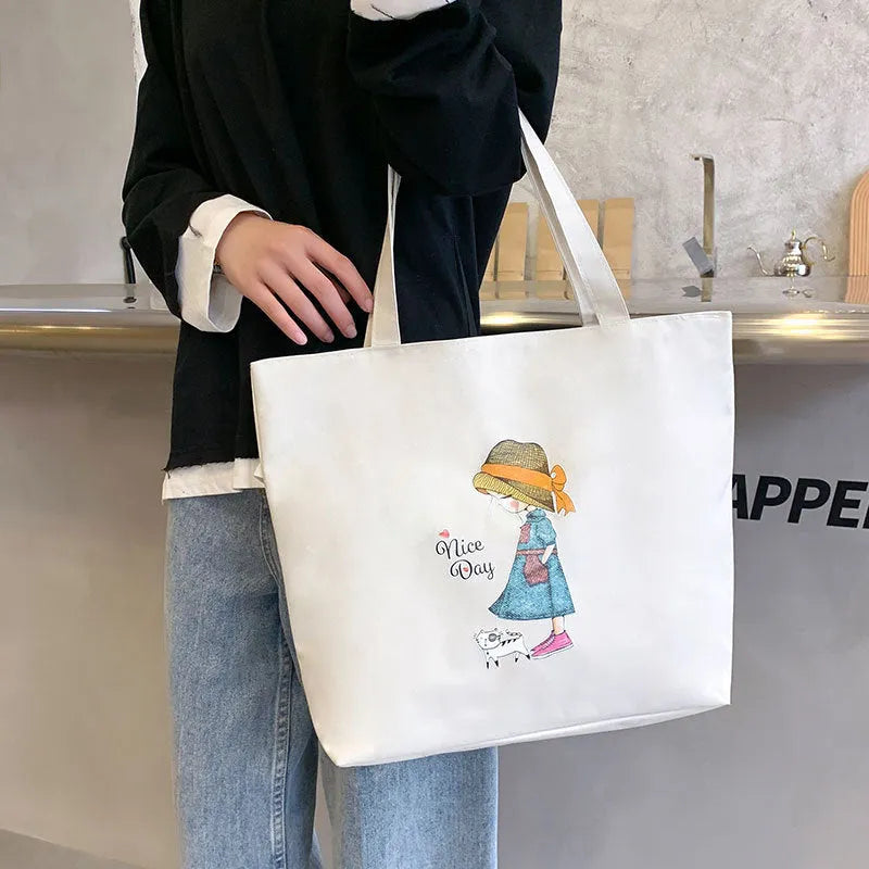Women's canvas tote bag Oxford cloth printed horizontal square style with double shoulder straps
