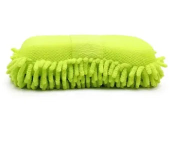Silver green car wash sponge with chenille microfiber construction measuring 14 by 25 centimetres