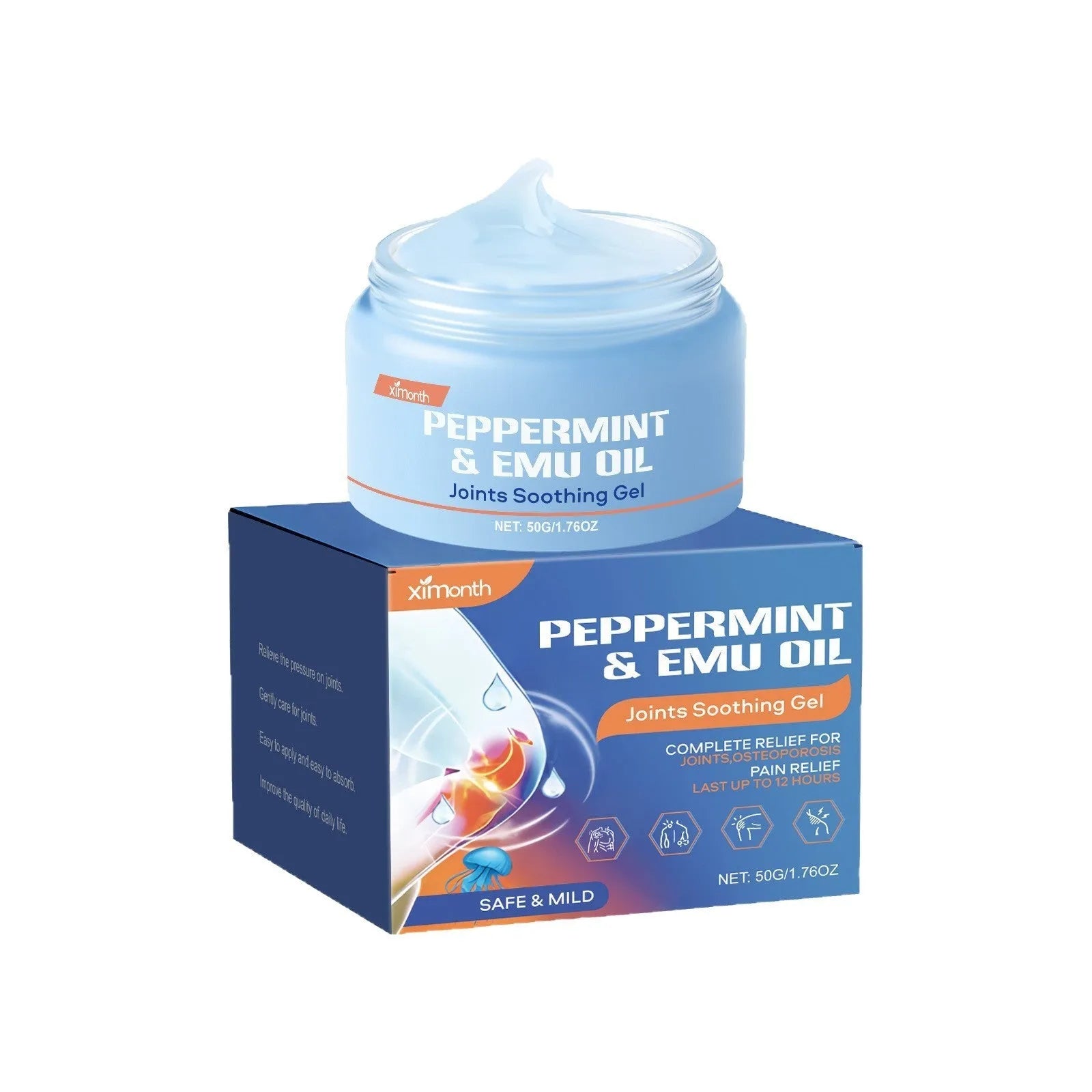 50g tube of menthol and emu oil joint soothing gel on a plain background.